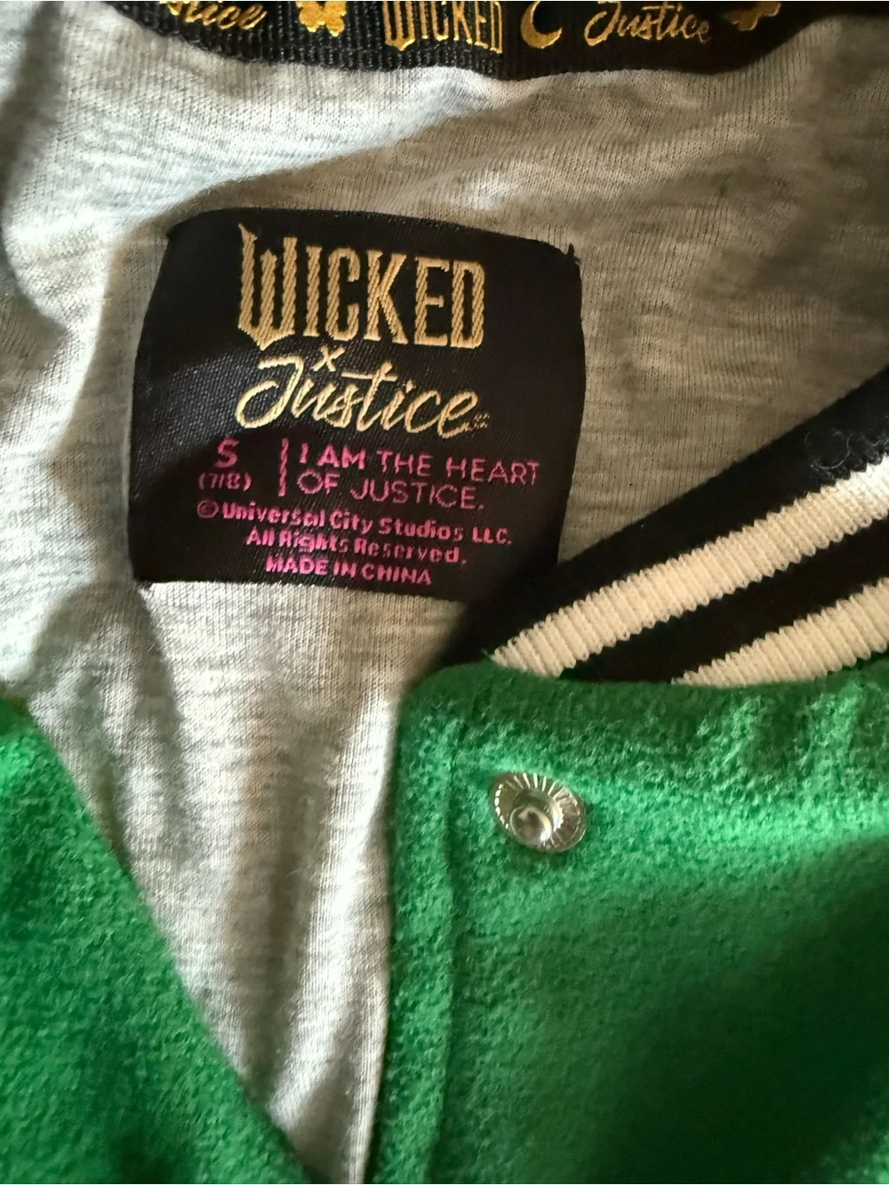Justice Green and Black Varsity Jacket